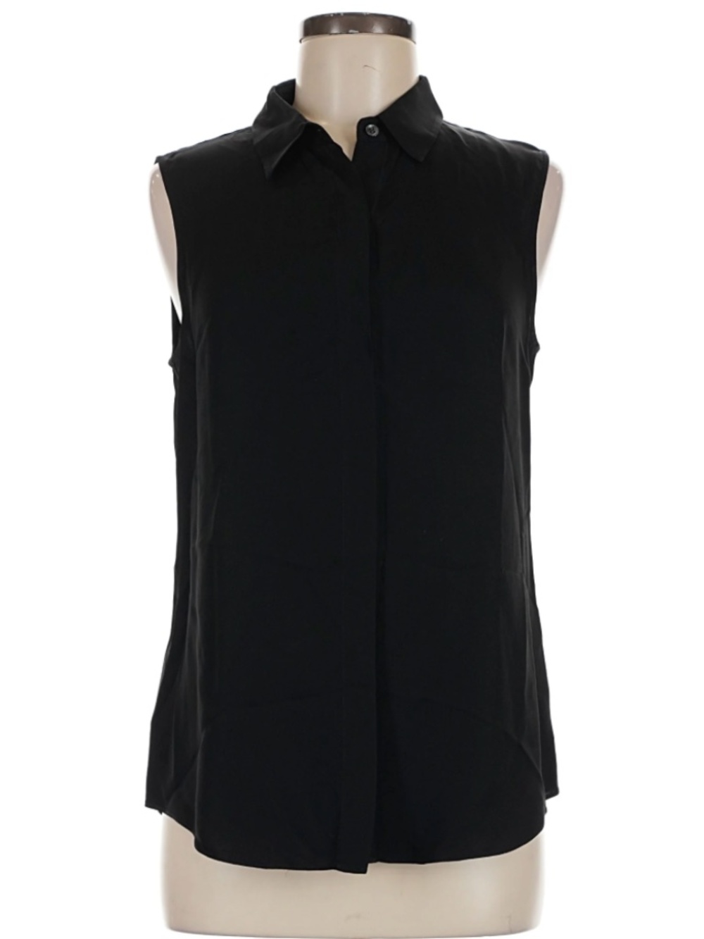 Theory Black Sleeveless Silk Button Front Blouse Size M